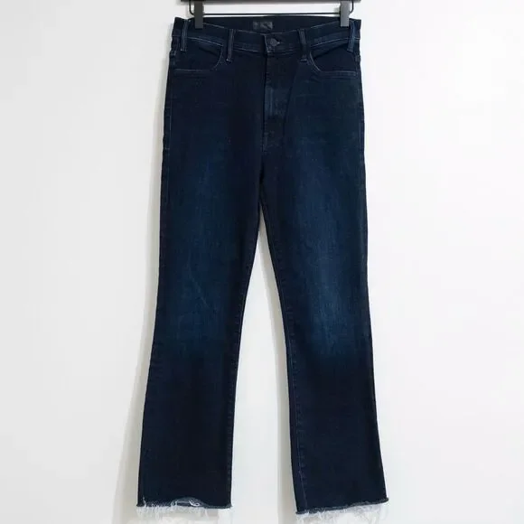 Mother Denim Hustler Fray Flare Jeans Howling at the Disco Ball Dark Wash 27 - Picture 6 of 12